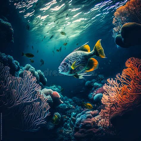 Fish Swimming Underwater Beautiful Underwater Generative Ai Stock