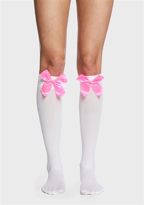 Knee High Bow Socks Whitepink Dolls Kill