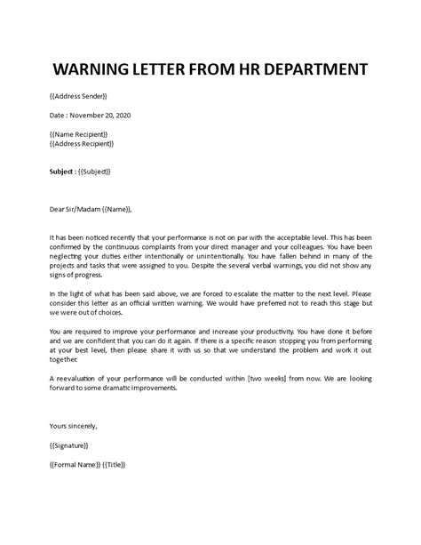 Employee Performance Warning Letter