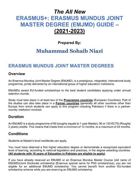 Emjmd Application Guide 2021 23 Sohaib Niazi The All New ERASMUS