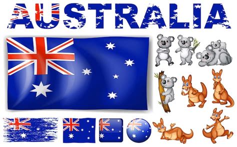 Free Vector | Australia flag in different designs and wild animals ...