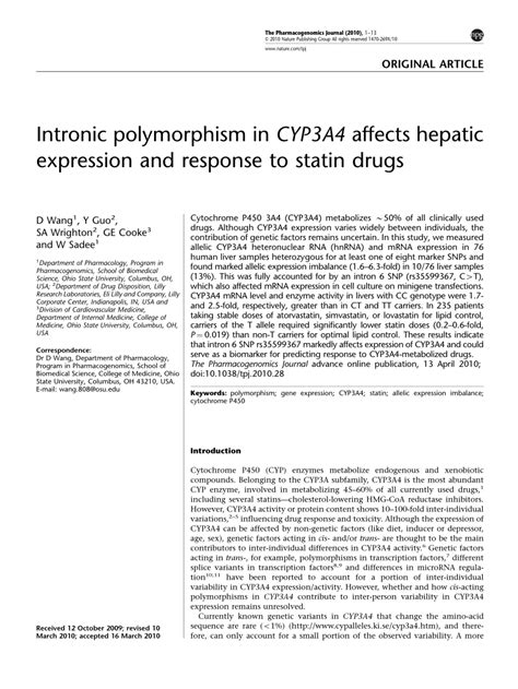 Pdf Intronic Polymorphism In Cyp3a4 Affects Hepatic Expression And