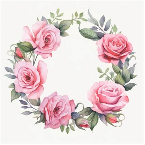 Premium Photo There Is A Wreath Of Pink Roses With Green Leaves On A