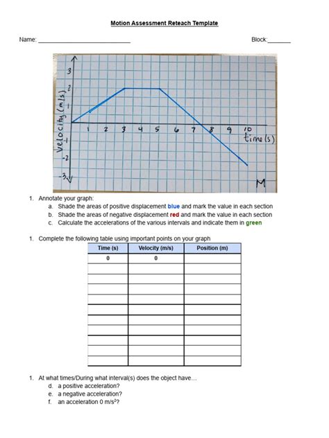 1 D Motion Assessment Reteach Practice Template Pdf