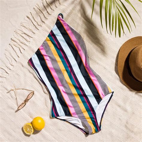 One Shoulder One Piece Swimsuit Striped Print Swimwear Women Push Up