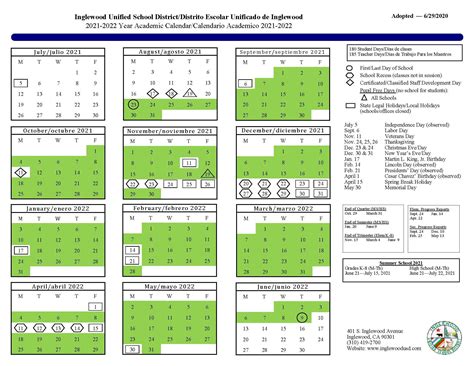 Inglewood Unified School District Holiday Breaks Calendar 2022-2023