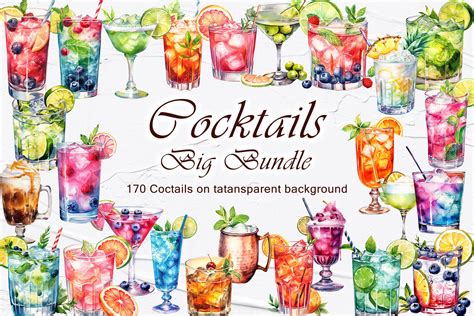 Cocktail Clipart Cocktails Watercolor Bundle Alcohol Drinks Clipart By Barvart Thehungryjpeg