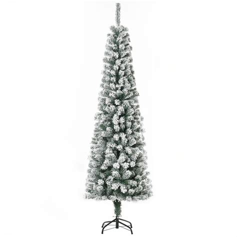 HOMCOM 6 Tall Unlit Snow Flocked Slim Artificial Christmas Tree With