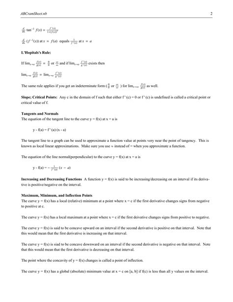 Ap Calculus Ab Cheat Sheet Download Printable Pdf Templateroller