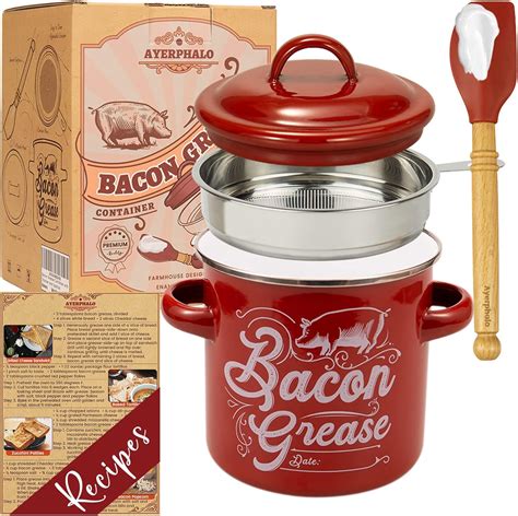 Ayerphalo Bacon Grease Container With Strainer Oz Large Capacity