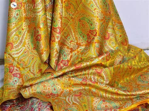 Yellow Brocade Fabric By The Yard Banarasi Indian Bridal Etsy