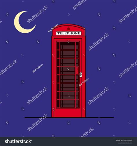 Red English Phone Booth At Night Royalty Free Stock Vector