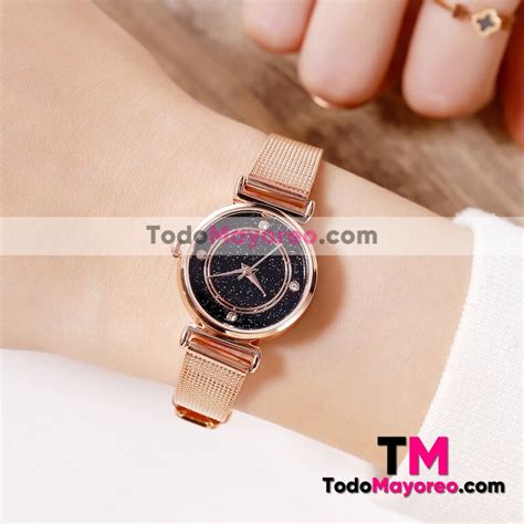 Reloj Golden Rose Extensible Metal Delgado Diamantes Y Destellos R