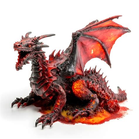 Premium Photo | A red dragon with black wings and red wings sits on a ...