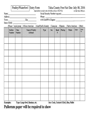 Fillable Online Poultry Entry Form Oces Tulsacounty Org Fax Email