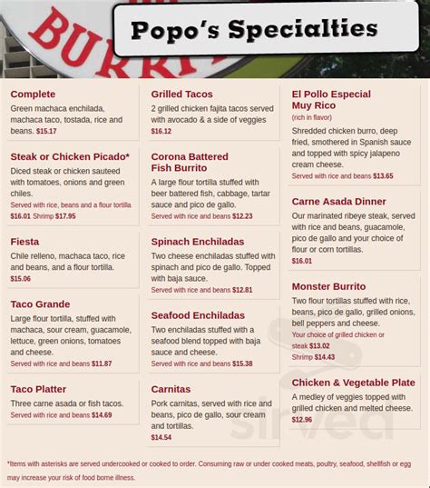 Popos Fiesta Del Sol Menu In Phoenix Arizona Usa