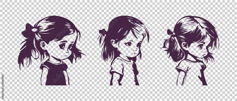 Vector set of graphic cartoon portraits. Lovely sad girls. Crying baby ...