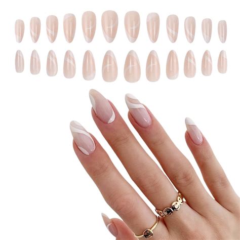Medium And Long Almond Design Nails Naked White Vortex Acrylic Nails Women S Nails Daily Use