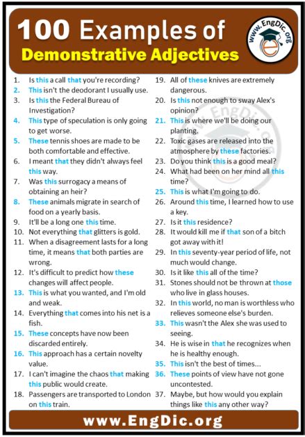 100 Examples Of Demonstrative Adjectives In Sentences Engdic