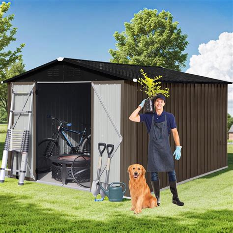 Amazon.com : EMKK 10x8 FT Metal Storage Shed with Window, Large Outdoor ...