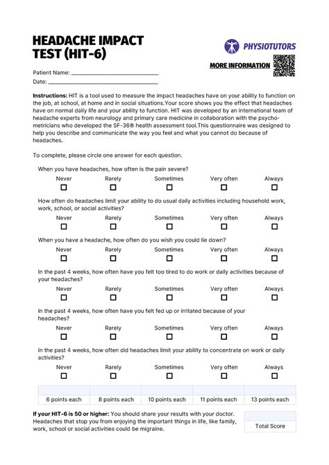 Headache Impact Test HIT 6 HEADACHE IMPACT TEST HIT 6 To Complete