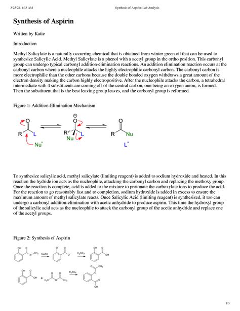 Synthesis Of Aspirin Lab Analysis Am Synthesis Of