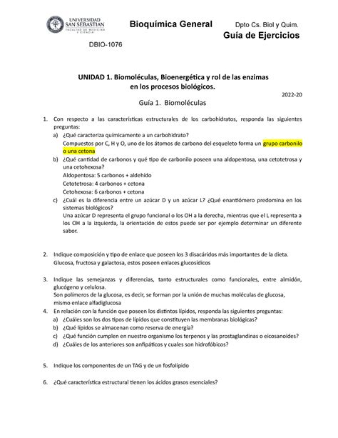 DBIO 1076 202120 Guía ejercicios 1 Unidad 1 Bioquímica General Dpto