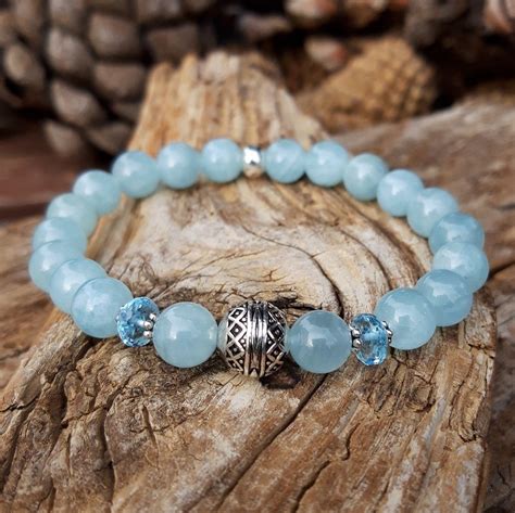 Bracelet Aigue Marine Et Topaze Bleue Avec Perles Argent Evanesens