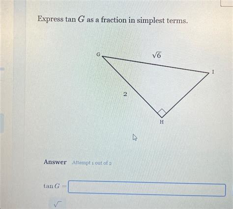 Express Tan G As A Fraction In Simplest Terms Answer Chegg