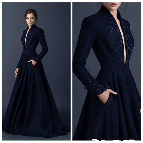 Navy Blue Satin Evening Dresses 2016 Paolo Sebastian Custom Made Beaded