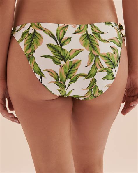 Turquoise Couture Jungle Leaves Side Tie Bikini Bottom Jungle Leaves