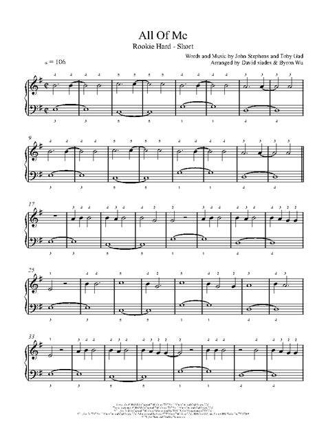 All Of Me By John Legend Sheet Music And Lesson Rookie Level