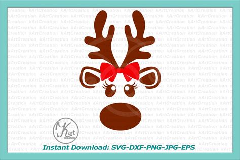 Christmas Reindeer Face With Bow Svg Girl Reindeer Head Svg 41177 Svgs Design Bundles