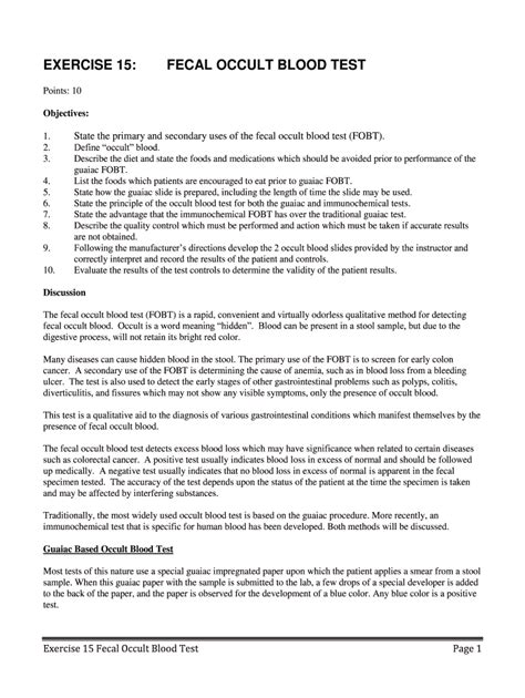 Fillable Online Austincc EXERCISE 15 FECAL OCCULT BLOOD TEST Austin
