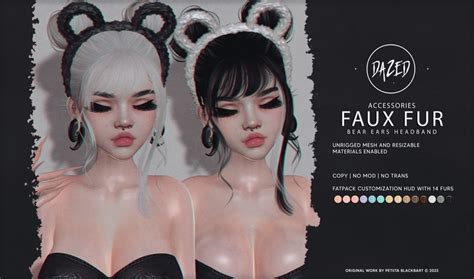 Second Life Marketplace Dazed Faux Fur Bear Ears Headband Fatpack