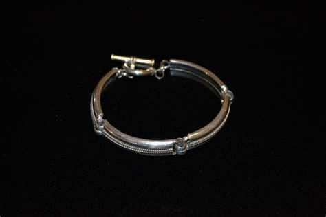 Silver Braided Link Bracelet Black Cat Design Bali