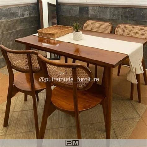 Jual Dining Set Meja Makan Minimalis Set Kursi Cafe Rotan Kayu Jati