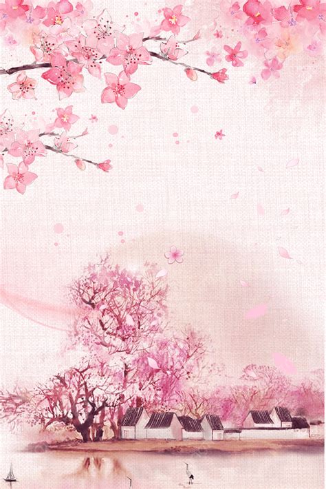 Chinese Style Peach Tree Ancient Architecture Background, Peach Blossom