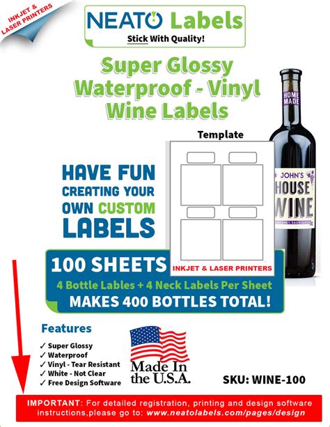 NEATO BLANK WINE LABELS - 100 SHEETS - WHITE, GLOSSY - WATEPROOF - FOR ...