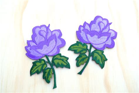 2 Purple Flower Patches Embroidery Applique With Iron On Backing