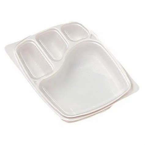 White Rectangular 4 Compartment Plastic Plate Size 14 X 10 Inch