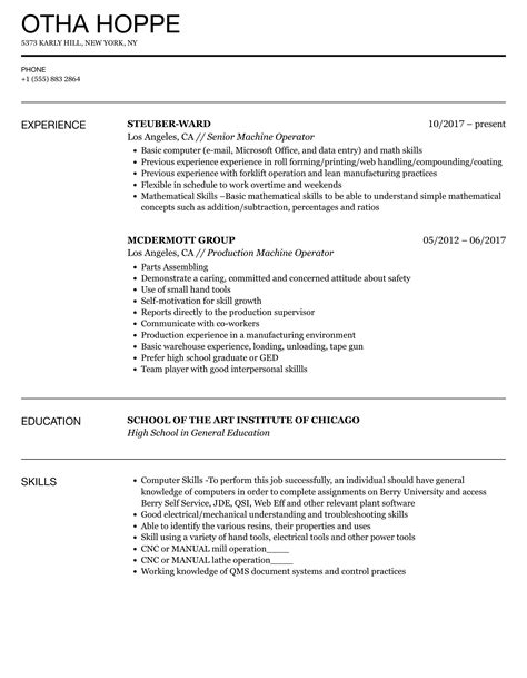 Machine Operator Resume Samples | Velvet Jobs