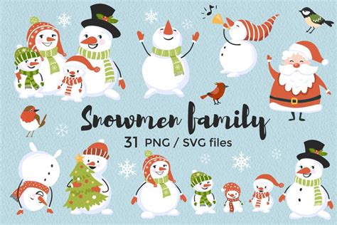 Snowman Family Clipart, Cute Holiday graphics, (1666803)