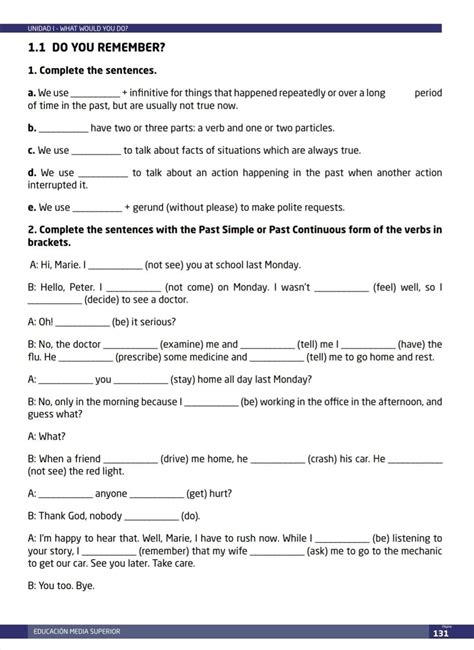 Complete The Sentences With The Past Simple Or Past Continuous Form Of