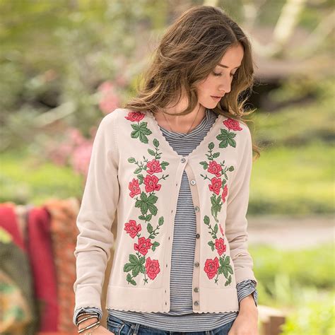 Rose Reverie Cardigan Slim Fit With Embroidered Roses Crocheted