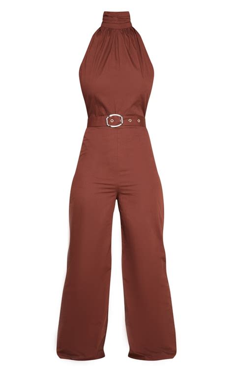 Tall Chocolate Brown Belt Jumpsuit Tall Prettylittlething Usa