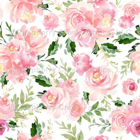 Pink watercolor floral wallpaper - Raspberry Creek Fabrics