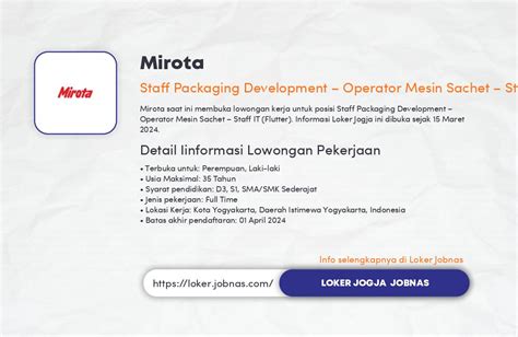 Lowongan Kerja Staff Packaging Development Operator Mesin Sachet