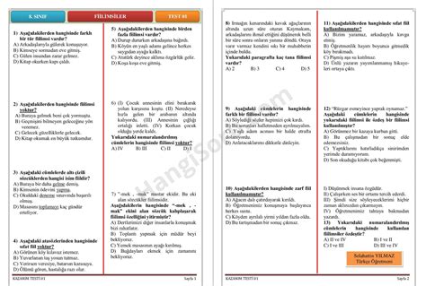 S N F T Rk E Fiilimsiler Konu Testi Ve Cevaplar Pdf Hangisoru