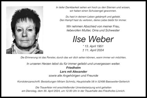 Traueranzeigen Von Ilse Weber Aachen Gedenkt